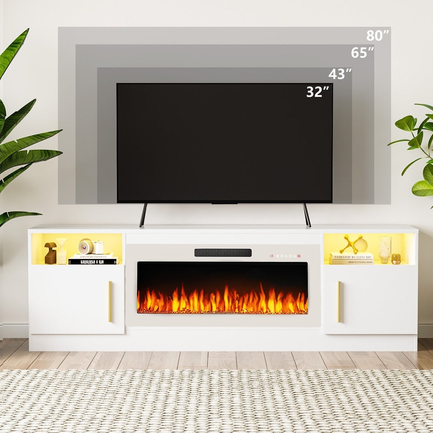 Bossin 70 Fireplace TV Stand with 36 Electric Fireplace, TV Stand for TVs Up to 80, 16 Colors LED Lights/Entertainment Center