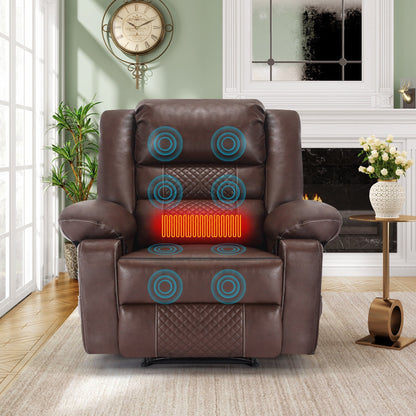 Brown Manual Recliner with 8-Point Massage, Heated Function, and Sturdy Frame for Living Room Comfort