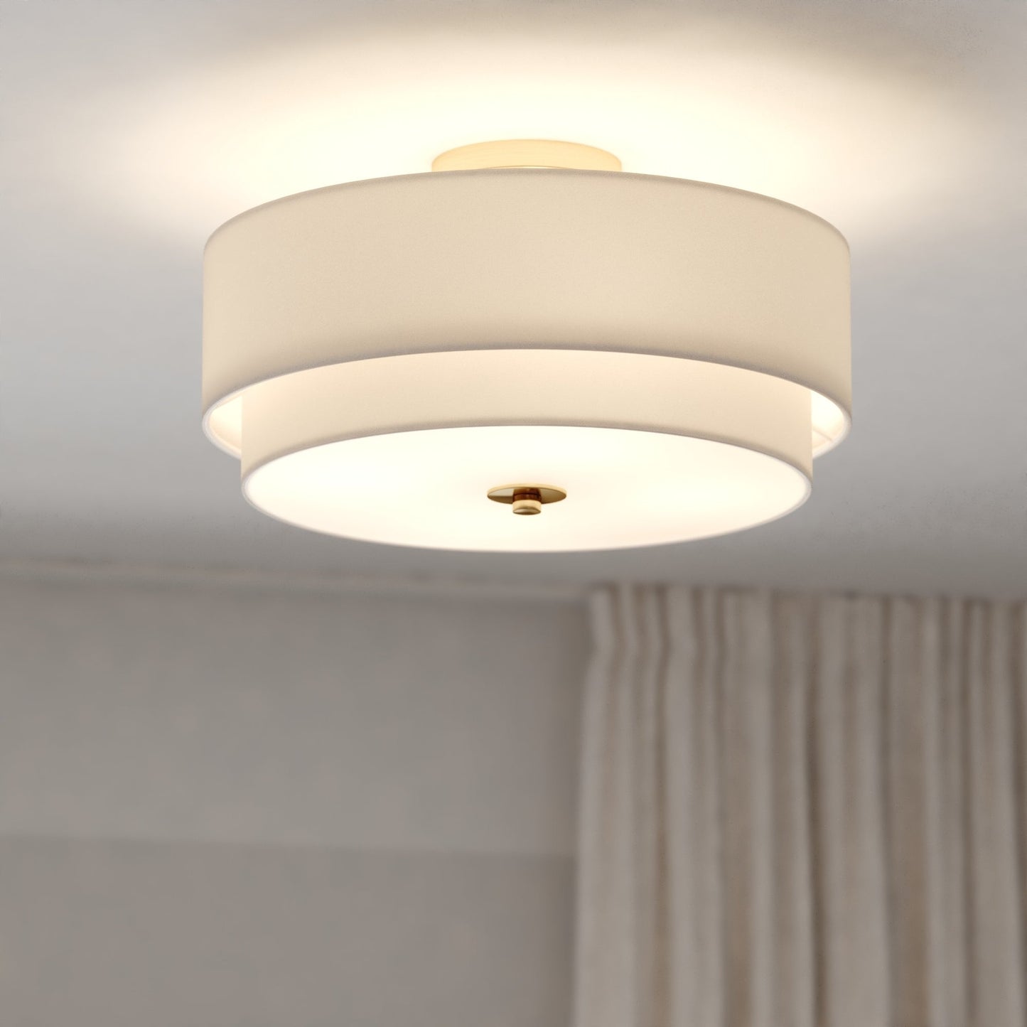 Burnaby Mid-Century Modern Ceiling Mount Light White Linen Drum Shade