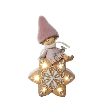 Figurine de Noël Fille à bonnet rose sur flocon LED
