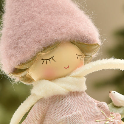 Figurine de Noël Fille à bonnet rose sur flocon LED