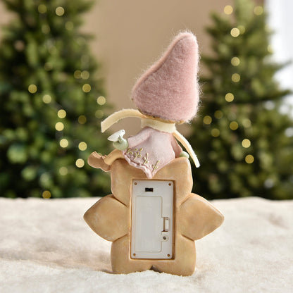 Figurine de Noël Fille à bonnet rose sur flocon LED