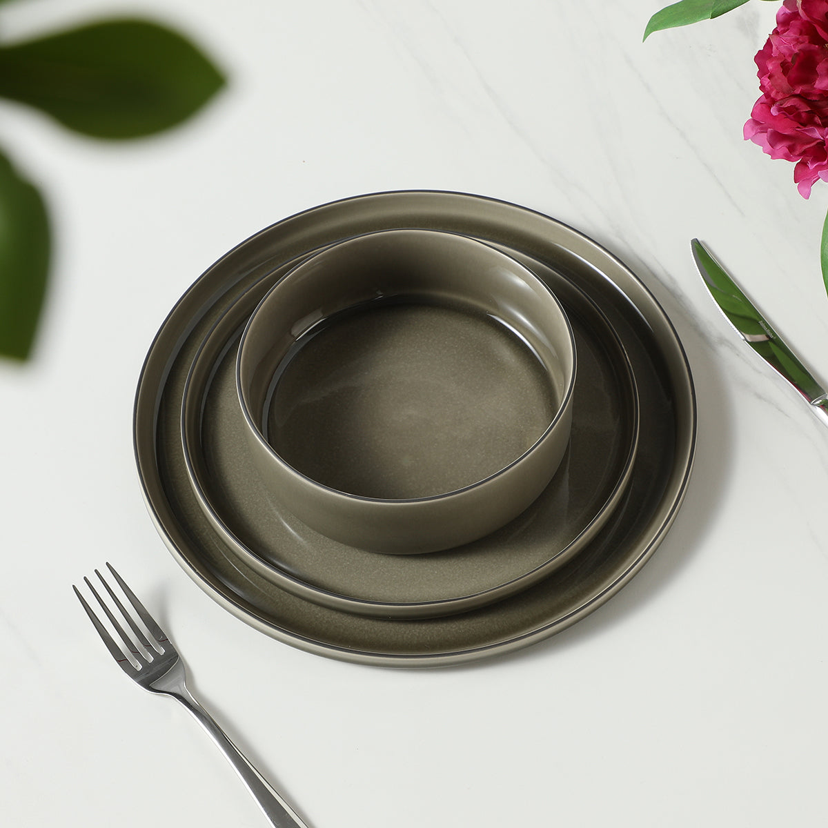 Service de 4 assiettes plates Greeny