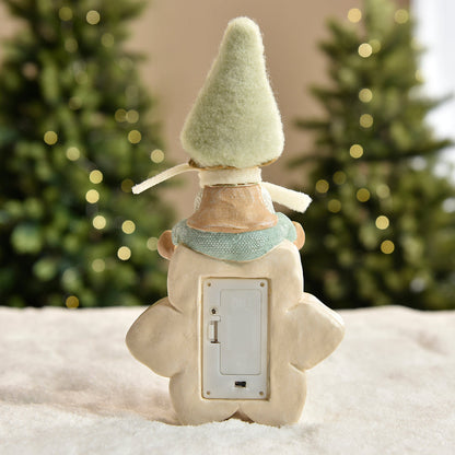 Figurine de Noël garçon avec bonnet vert sur flocon LED