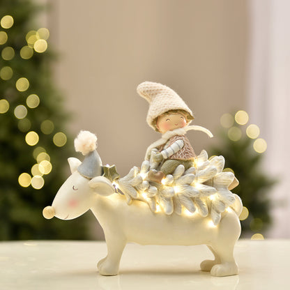 Figurine de Noël Enfant sur renne Pastel LED
