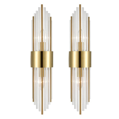Cabrera Modern Metal Wall Sconce with Beautiful Crystal Clear Glass Rods for Bathroom Set of 2