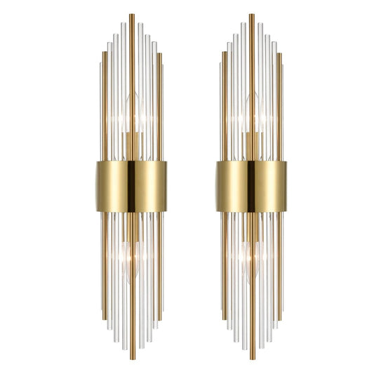 Cabrera Modern Metal Wall Sconce with Beautiful Crystal Clear Glass Rods for Bathroom Set of 2