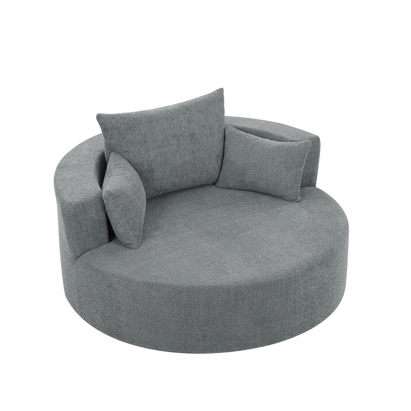 Chenille Accent Barrel Chair Lounge Chair, Round Sofa Chair Armchair with 360-Degree Swivel Base and 3 Removable Pillows