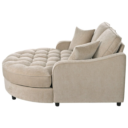 Chenille Chaise Lounge Sofa Bed, Upholstered Sofa Couch with Tufted Backrest and 2 Detachable Pillows for Living Room