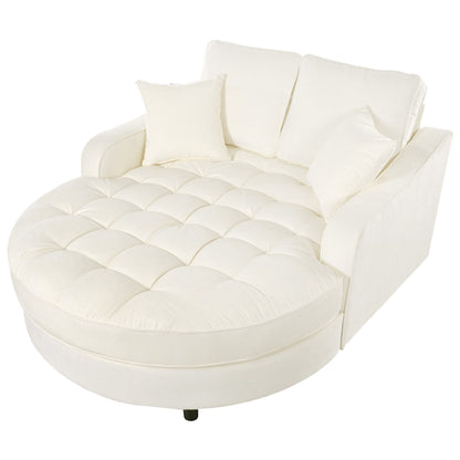 Chenille Chaise Lounge Sofa Bed, Upholstered Sofa Couch with Tufted Backrest and 2 Detachable Pillows for Living Room
