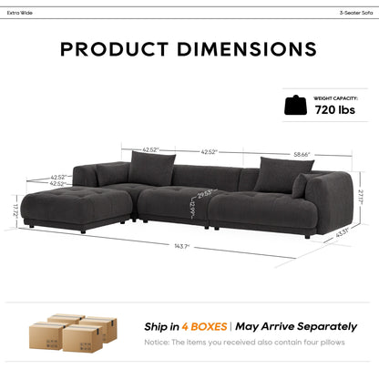 Cloud Modular Sofa Sectional 144 with Ottoman - Plush Chenille Fabric Living Room Couch