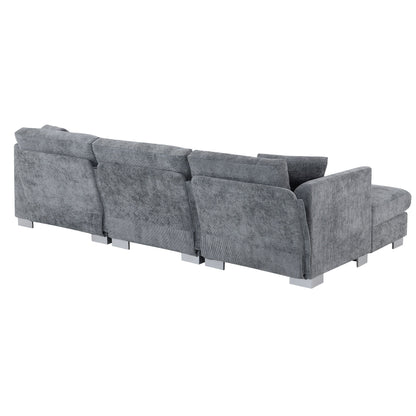 Cloud Sectional Sofa,L-Shaped Luxury Couch Set With 2 Free Pillows,4-Seat Chenille Indoor Furniture With Oversized Chaise