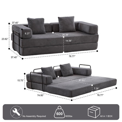 Convertible Floor Sofa Bed with Pillow Back Chenille Fabric for Living Room Bedroom