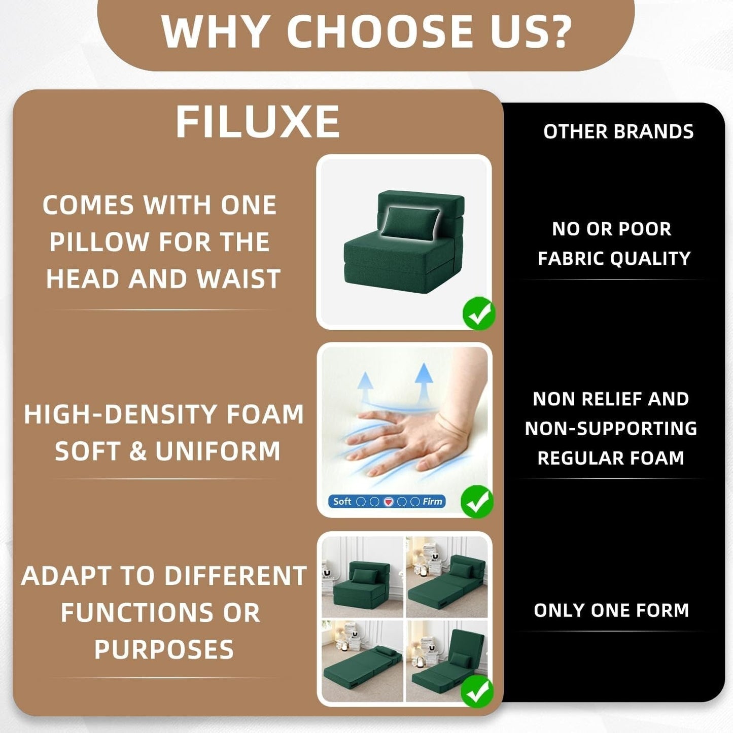 Convertible Folding Sofa Bed - Modern Linen Sleeper Chair with Pillow & Foldable Mattress for Living Room/Dorm/Guest