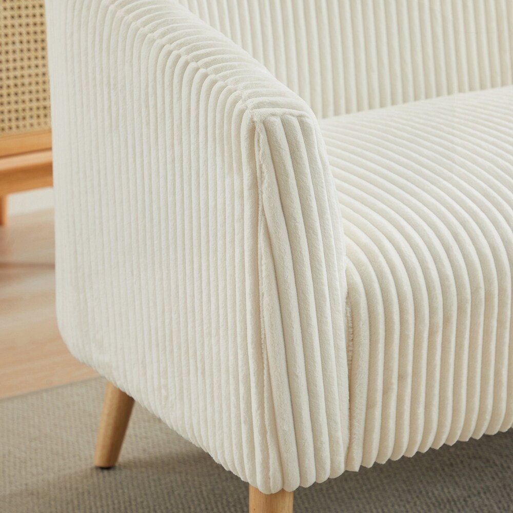 Corduroy Fabric Upholstered 2-Seat Sofa with Wooden Walnut Legs