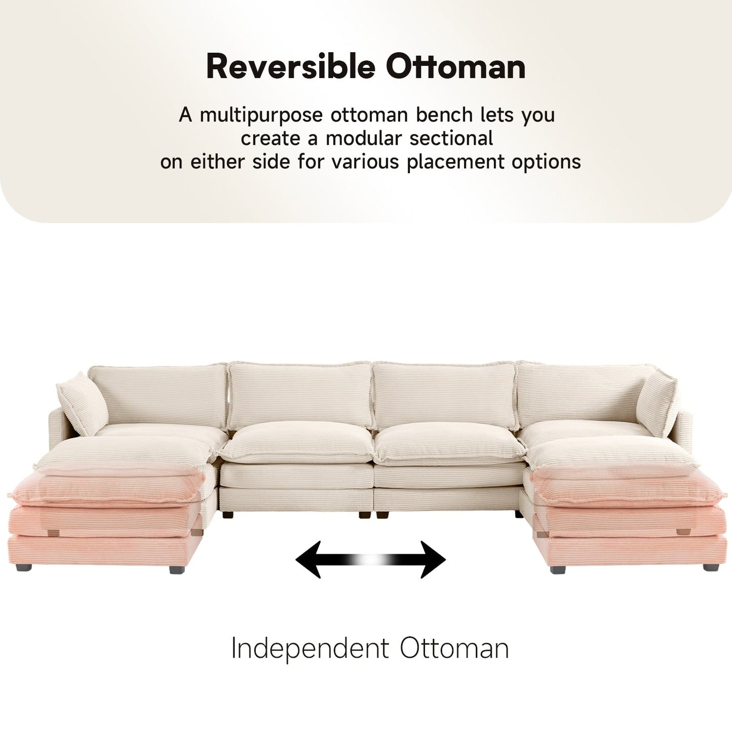 Corduroy Sectional Sofa with Removable Ottomans & Ultra-soft Cushions for Living Room & Bedroom