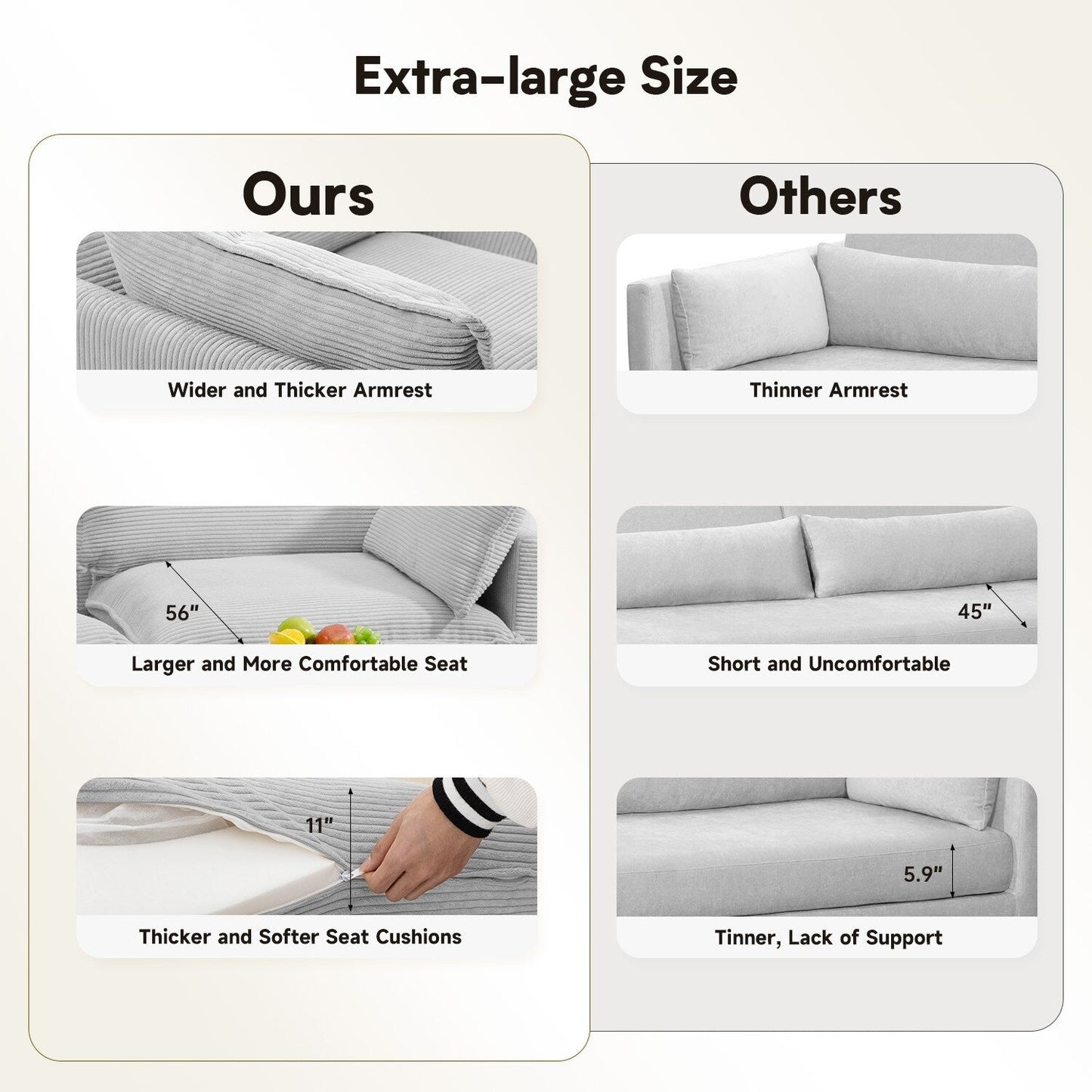 Corduroy Sectional Sofa with Removable Ottomans & Ultra-soft Cushions for Living Room & Bedroom