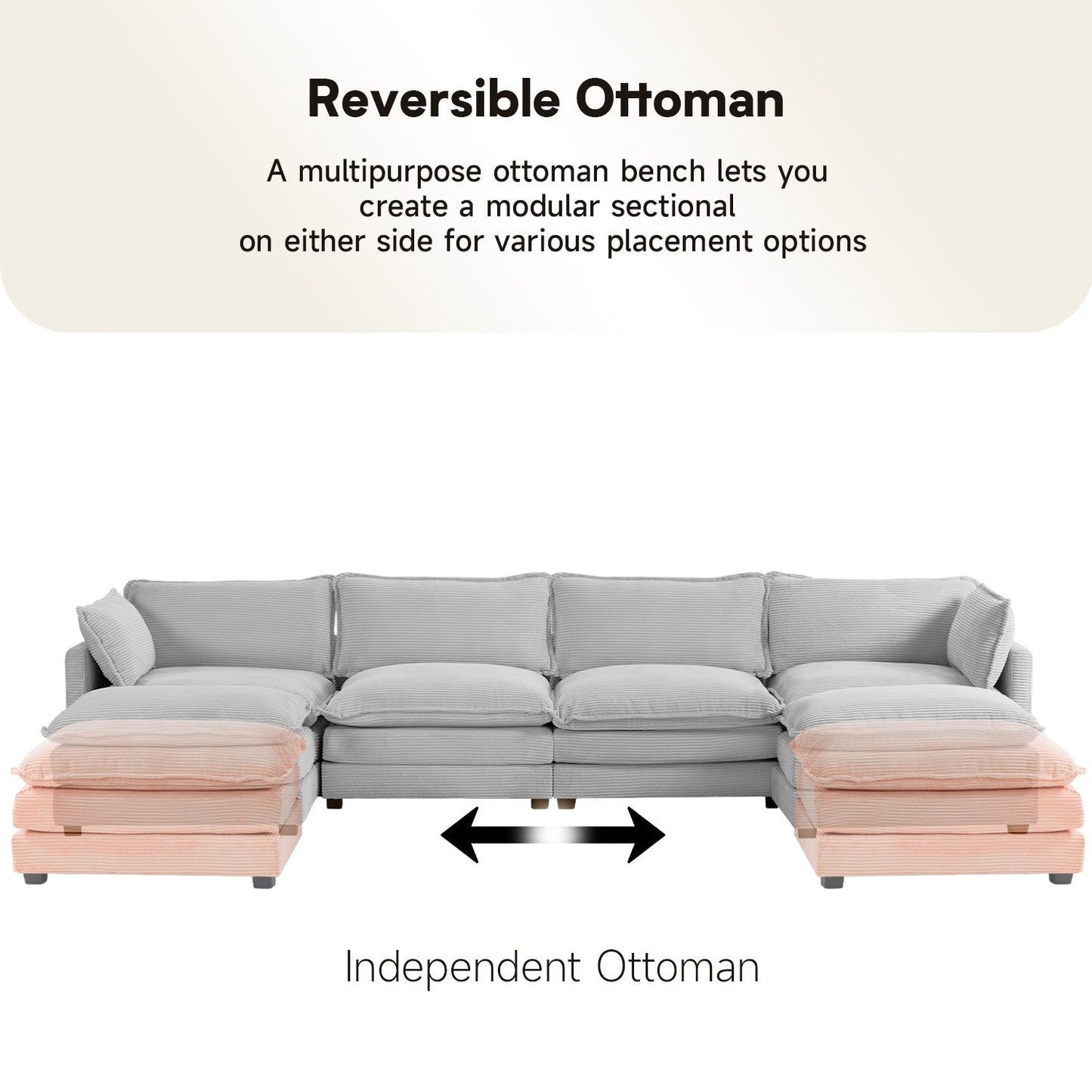 Corduroy Sectional Sofa with Removable Ottomans & Ultra-soft Cushions for Living Room & Bedroom
