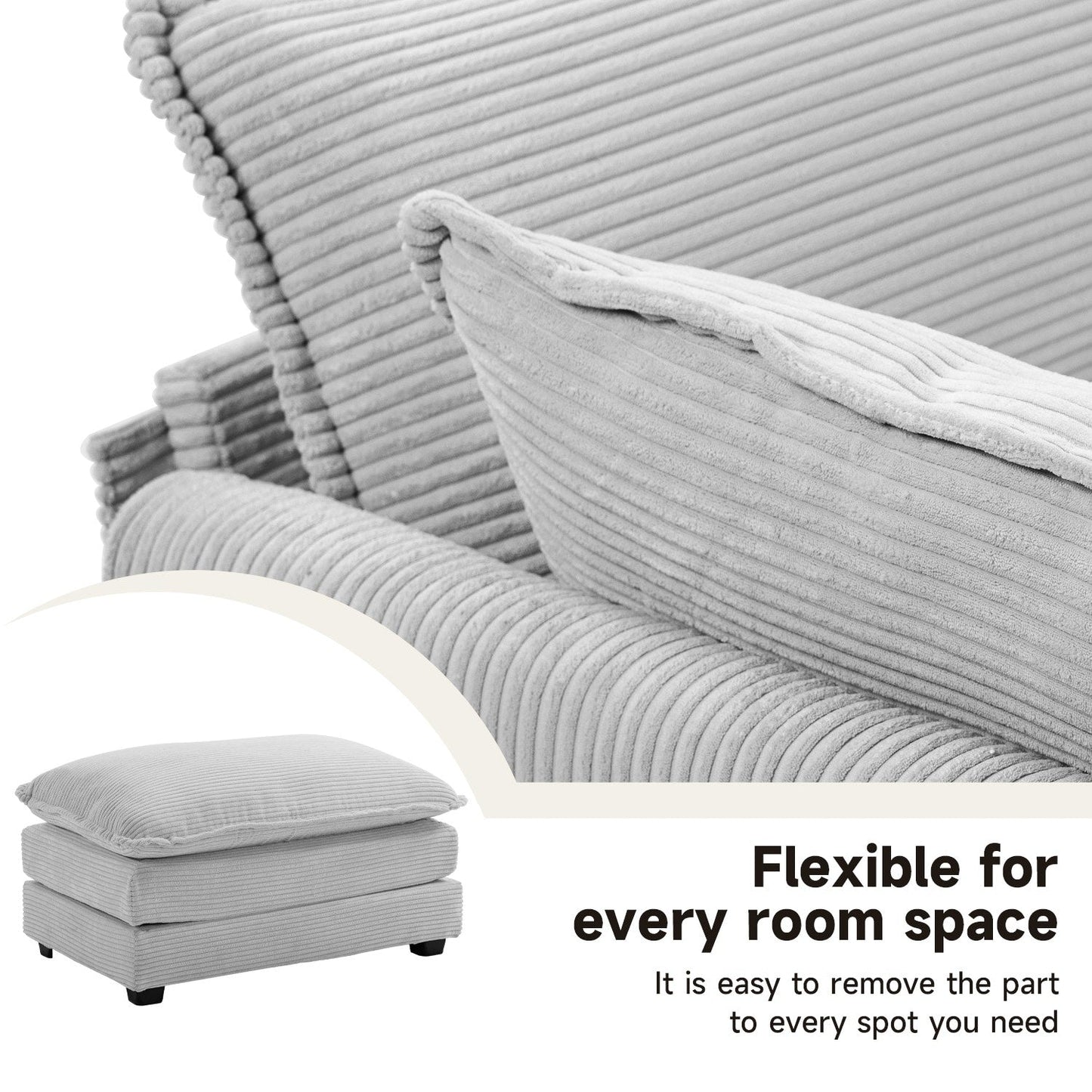 Corduroy Sectional Sofa with Removable Ottomans & Ultra-soft Cushions for Living Room & Bedroom