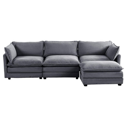 Corduroy Sectional Sofa with Removable Ottomans & Ultra-soft Cushions for Living Room & Bedroom
