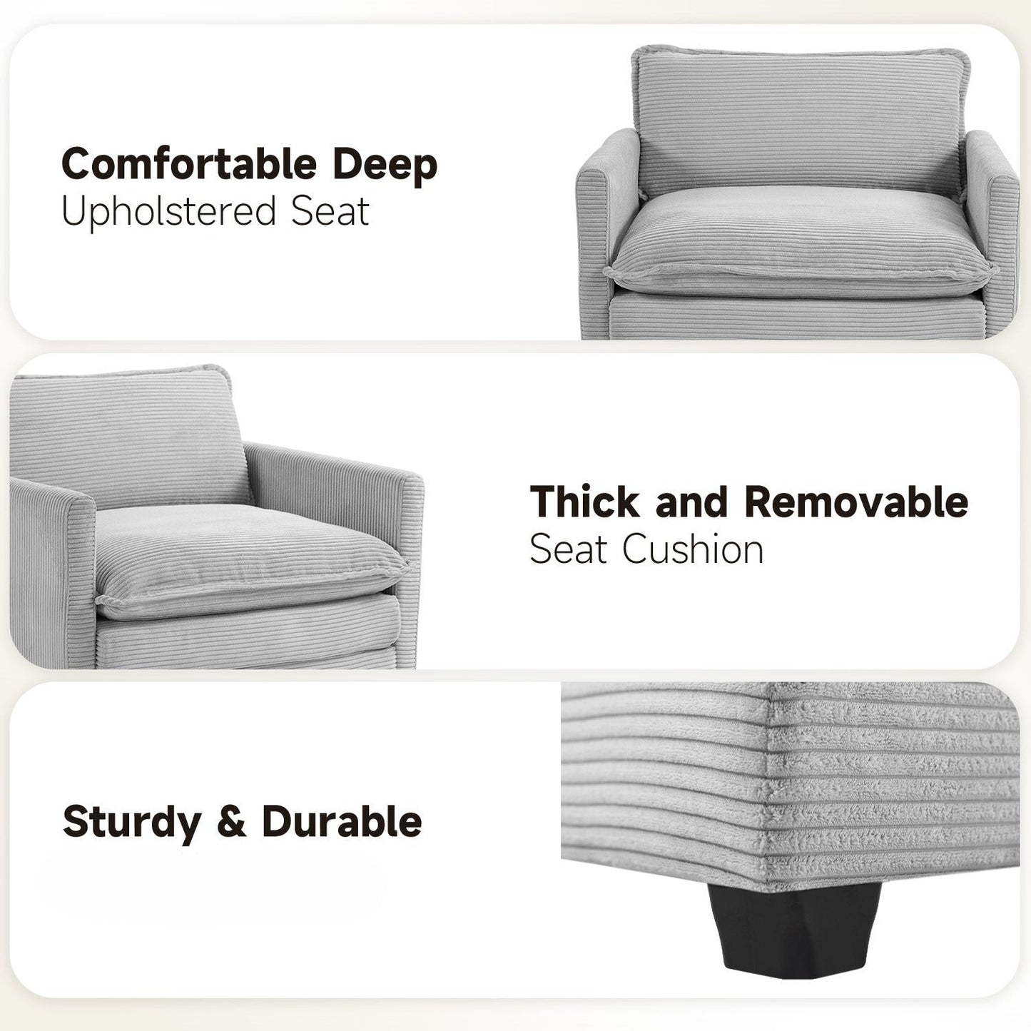 Corduroy Sectional Sofa with Removable Ottomans & Ultra-soft Cushions for Living Room & Bedroom