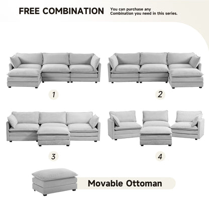 Corduroy Sectional Sofa with Removable Ottomans & Ultra-soft Cushions for Living Room & Bedroom