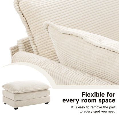 Corduroy Sectional Sofa with Removable Ottomans & Ultra-soft Cushions for Living Room & Bedroom