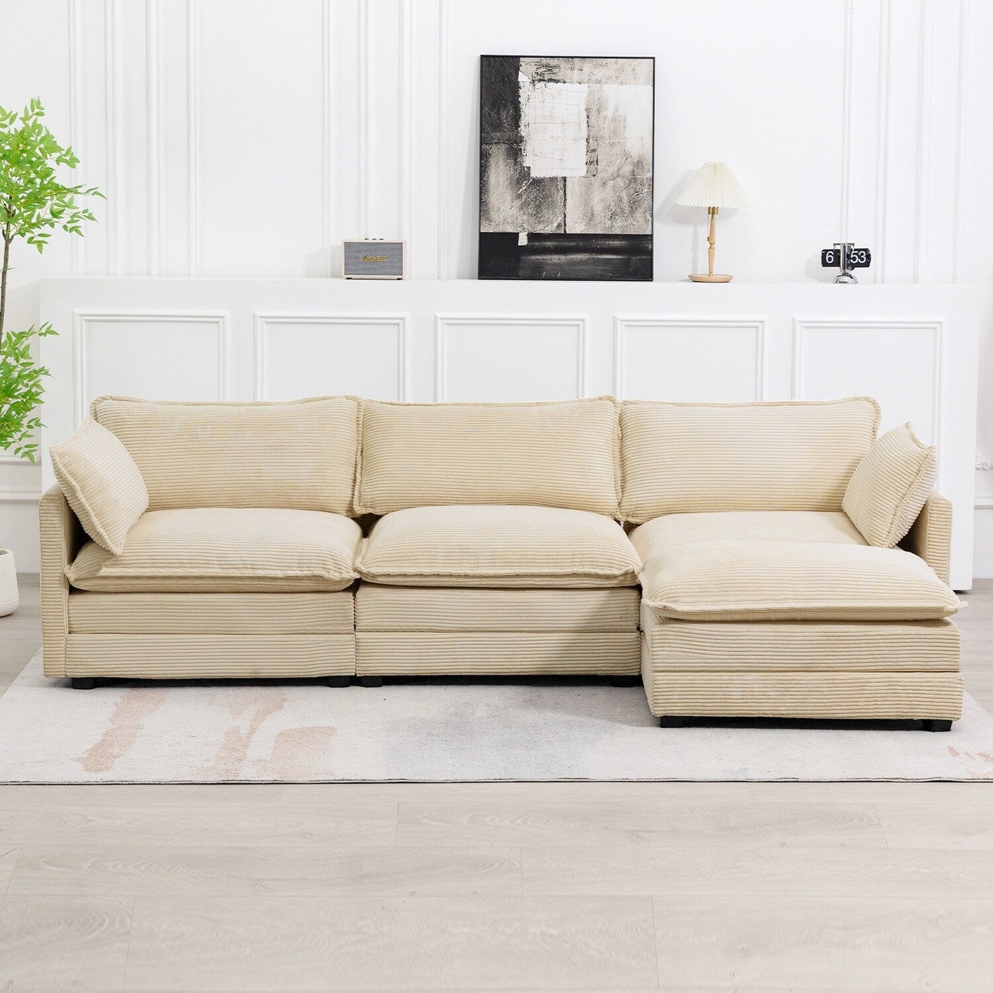 Corduroy Sectional Sofa with Removable Ottomans & Ultra-soft Cushions for Living Room & Bedroom
