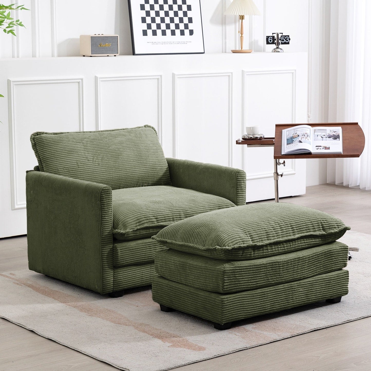 Corduroy Sectional Sofa with Removable Ottomans & Ultra-soft Cushions for Living Room & Bedroom