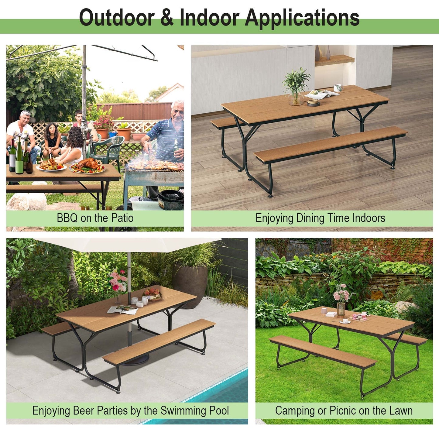Costway 6FT Picnic Table Bench Set Outdoor HDPE Heavy-Duty Table for - See Details