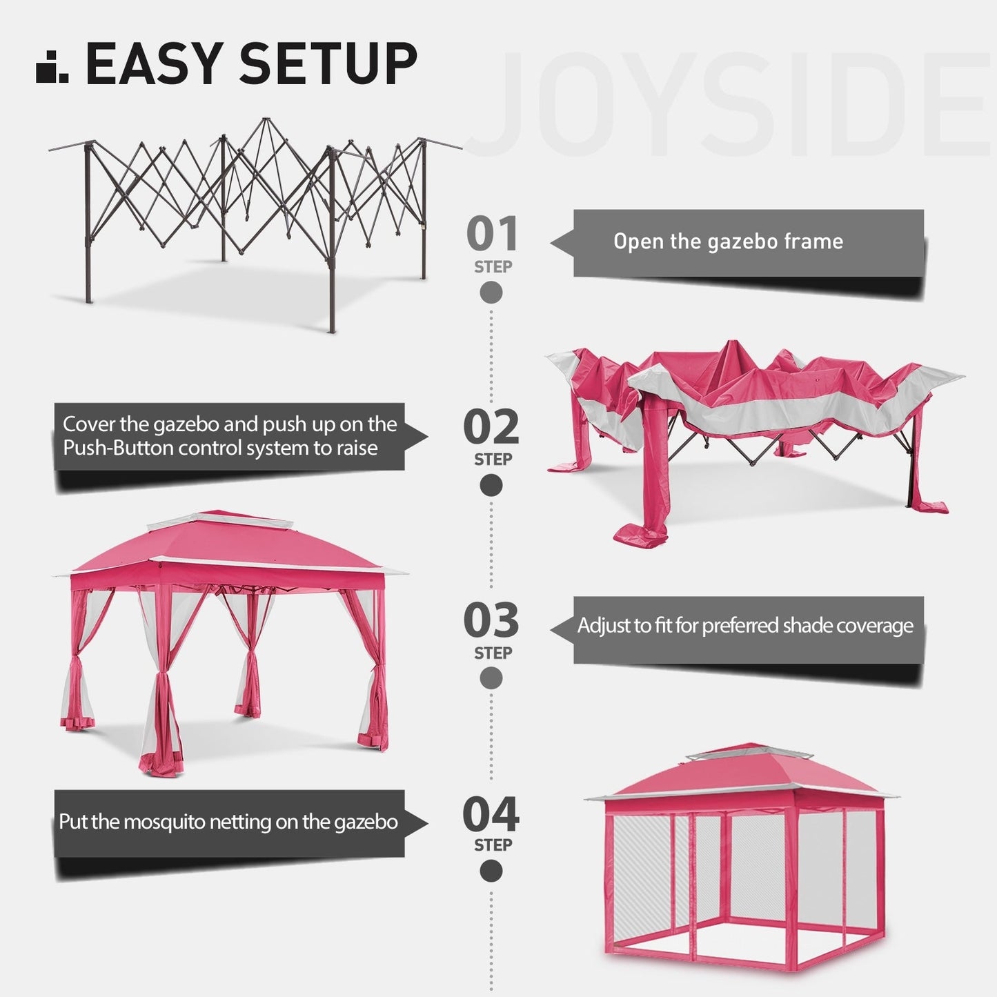 Cozywor 11 ft. x 11 ft. Pop-Up Steel Gazebo with Mosquito Netting