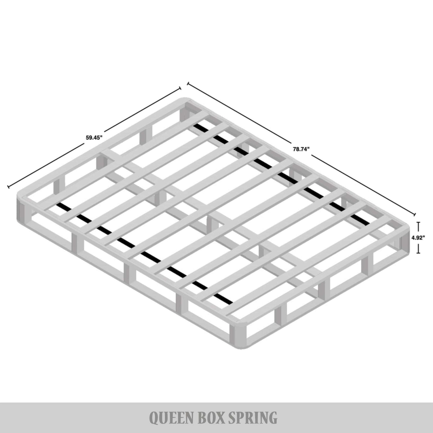 CraftPorch Solid Wood 5-Inch Box Spring Foundation with Wood Slats with Warm Grey Linen Cover