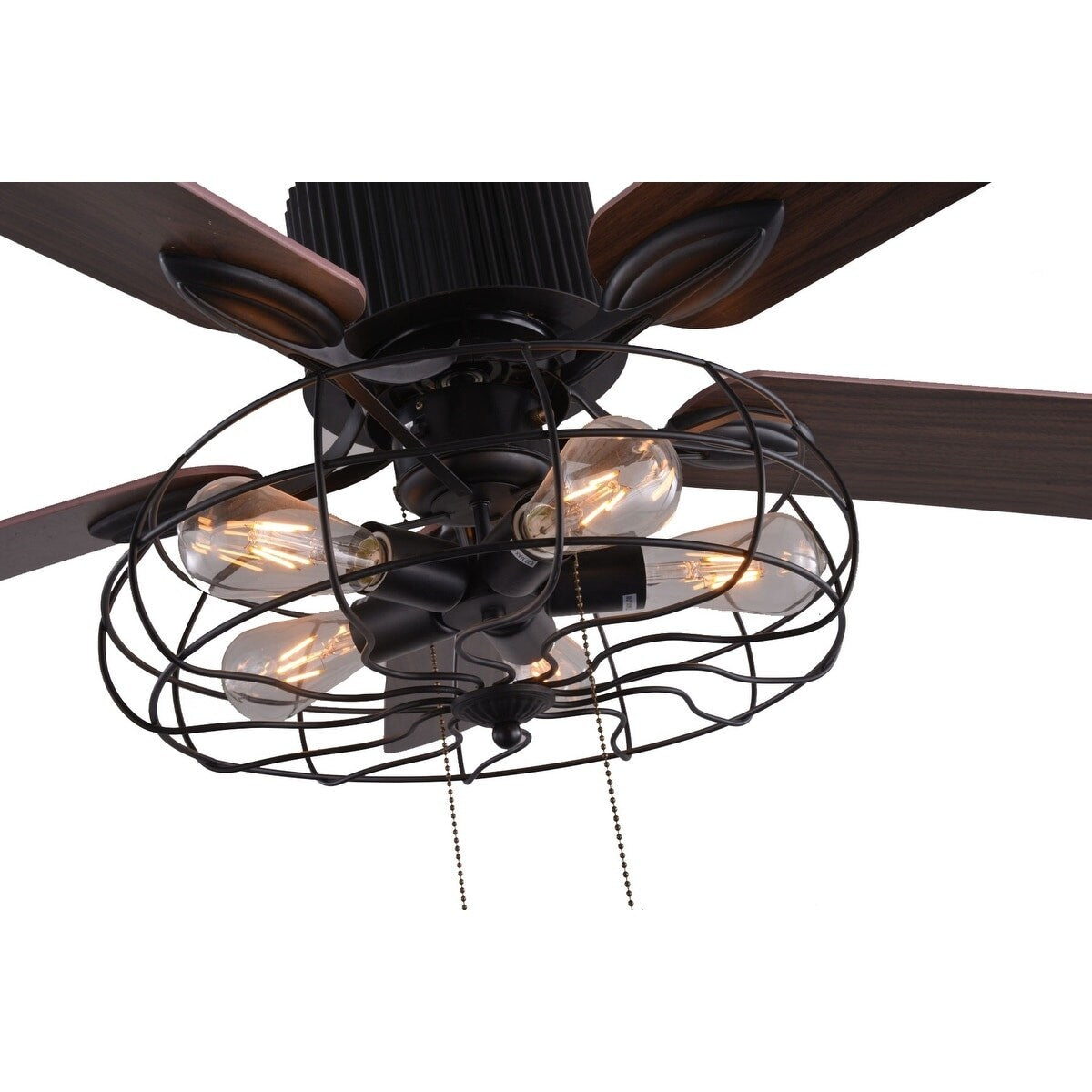 CurveCurio Farmhouse Industrial 5-Light Black Cage Ceiling Fan with Light, Remote Control and Pull Chain 42-48-52 inches