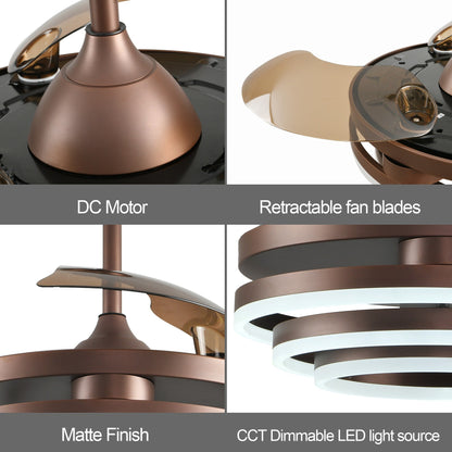 Cusp Barn 42 Retractable Ceiling Fan with Lights and Remote DIY Shape Fandelier Modern Silent DC Motor LED Ceiling Light