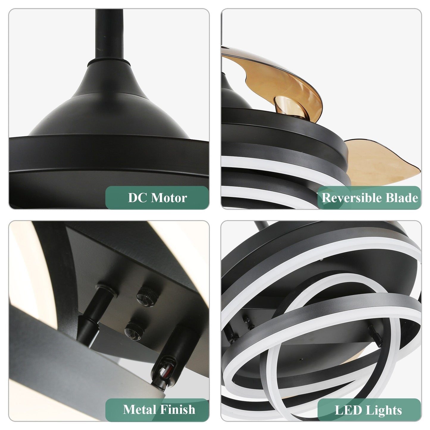 Cusp Barn 42 Retractable Ceiling Fan with Lights and Remote DIY Shape Fandelier Modern Silent DC Motor LED Ceiling Light