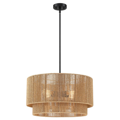 Cynthia 4-Light Natural Rattan Drum Chandelier Light - 22''W