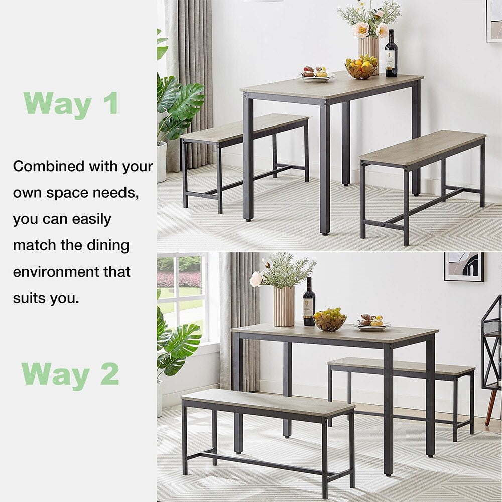 Dining Table Set, Wood Bar Table Set, Kitchen Table w/2 Benches - 3-Piece
