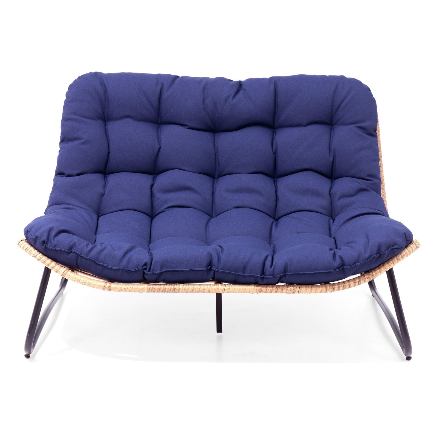 Double Papasan Chair Loveseat with Cushion, All-weather PE Rattan and Metal Frame for Indoor Outdoor