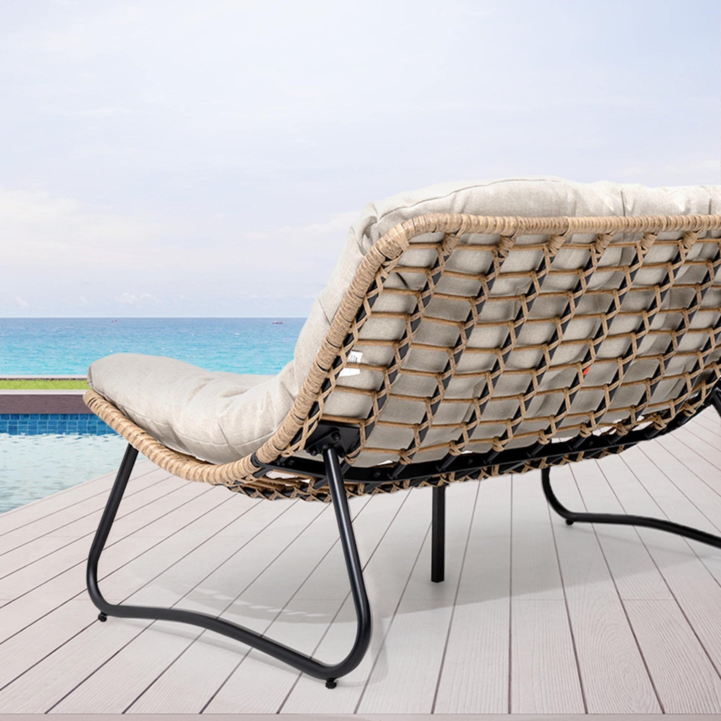 Double Papasan Chair Loveseat with Cushion, All-weather PE Rattan and Metal Frame for Indoor Outdoor