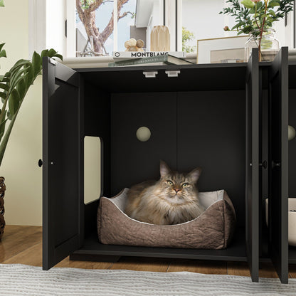 Double Pet Privacy Washroom Cat Litter Box Concealment Furniture