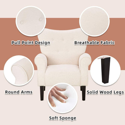 Erommy Modern Accent Chair, High Back Armchair, Upholstered Fabric Button Single Sofa with Wooden Legs for Living Room