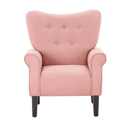 Erommy Modern Accent Chair, High Back Armchair, Upholstered Fabric Button Single Sofa with Wooden Legs for Living Room