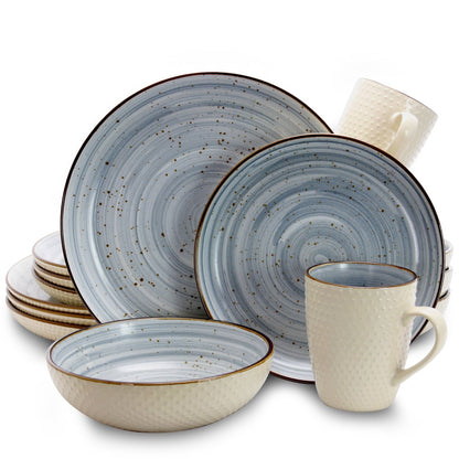 Elama Embossed Dot Two Tone 16-Piece Dinnerware Set in Powder Blue