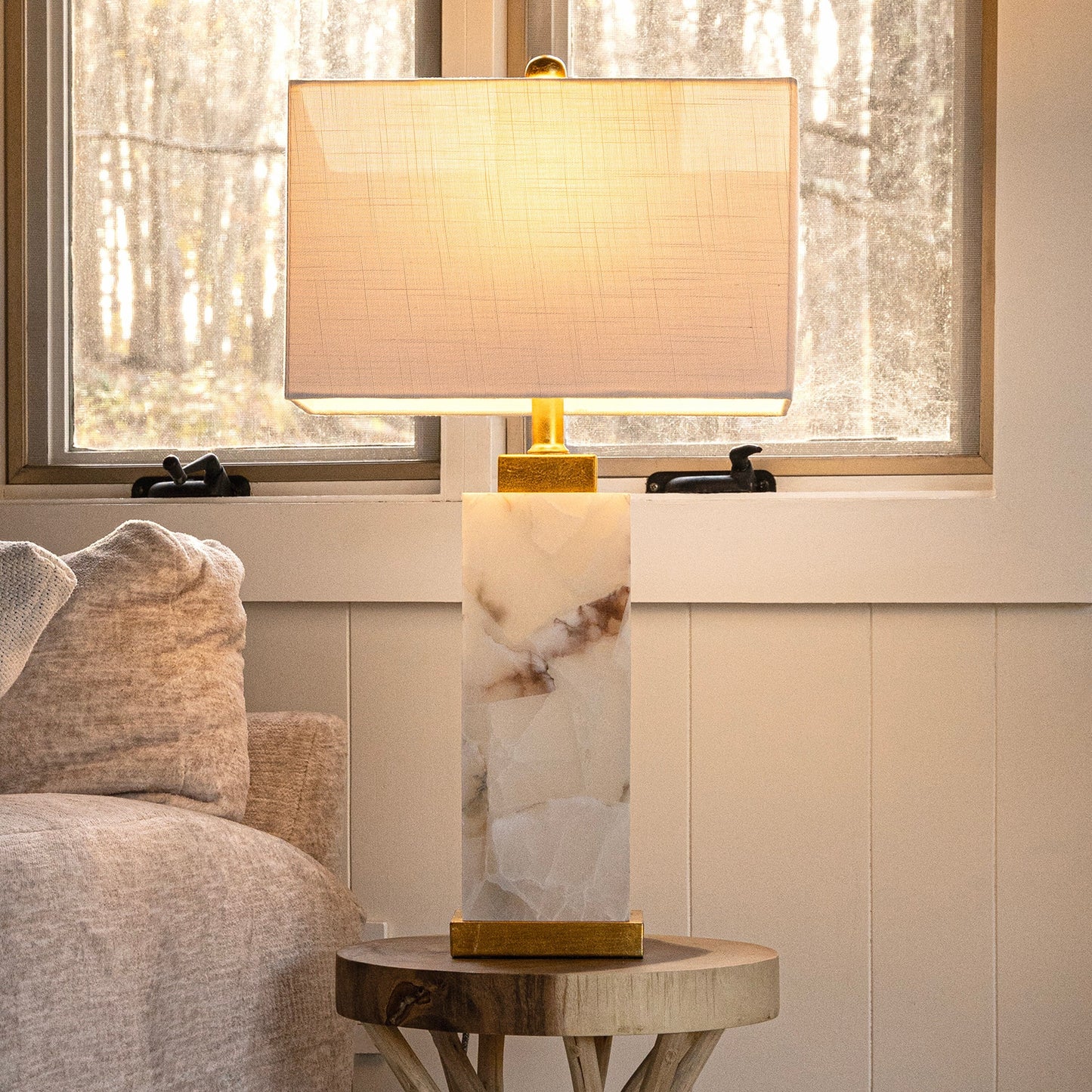 Eloise 27.5 Alabaster LED Table Lamp, White/Gold Leaf by JONATHAN Y