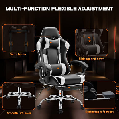 Ergonomic PU Leather 360¡ã Swivel Gaming Recliner with Footrest, Headrest, Lumbar Support, Adjustable Height