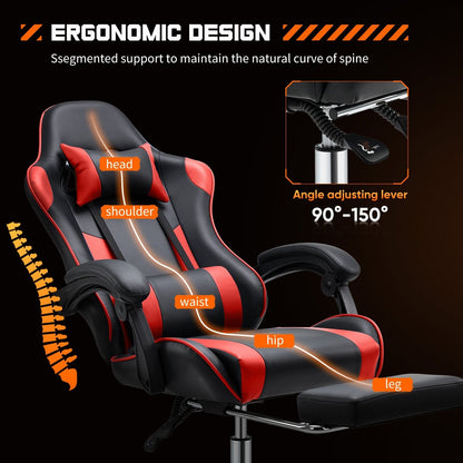 Ergonomic PU Leather 360¡ã Swivel Gaming Recliner with Footrest, Headrest, Lumbar Support, Adjustable Height
