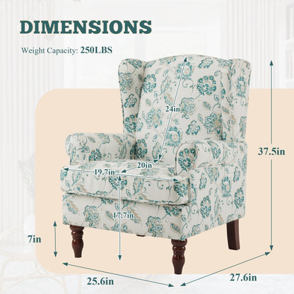 Erommy Modern Accent Chair, High Back Armchair, Upholstered Fabric Button Single Sofa with Wooden Legs for Living Room