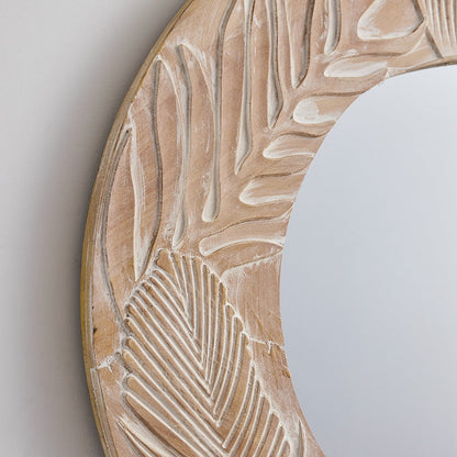 Farmhouse Carved Wood Round Wall Mirror - 28 x 28
