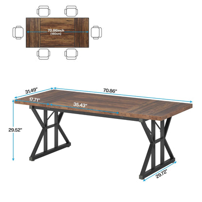 Farmhouse Dining Table for 6 People, 70.8-Inch Rectangular Wood Kitchen Table