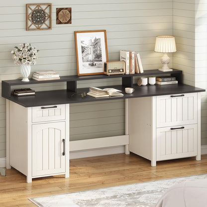 Farmhouse Executive Desk Home Office Desk File Drawer Monitor Stand Power Outlet